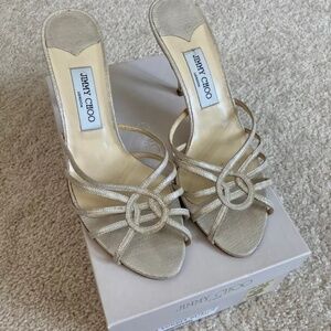 JIMMY CHOO Women's Silver Shimmer Metallic Ruben Slide Sandal Heel Size 40.5